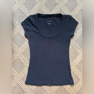 Pilcro Slim Scoop-Neck Tee - Black, Size Small